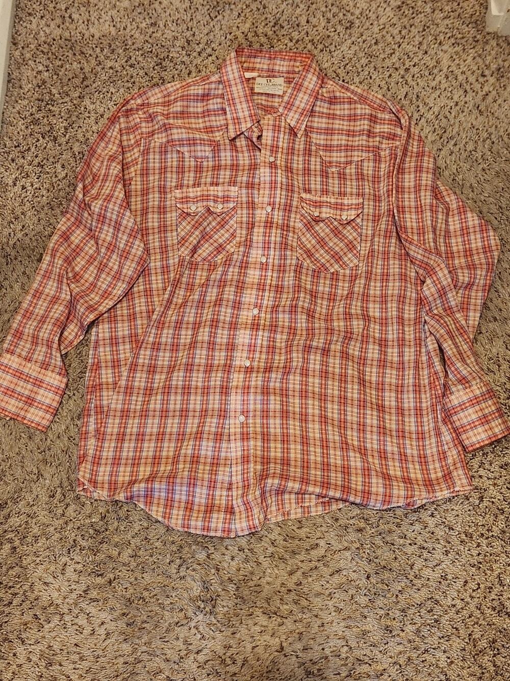 Vintage '80s 90s Dee Cee Brand Pearl Snap Western Shirt Red Plaid USA Made 17-35